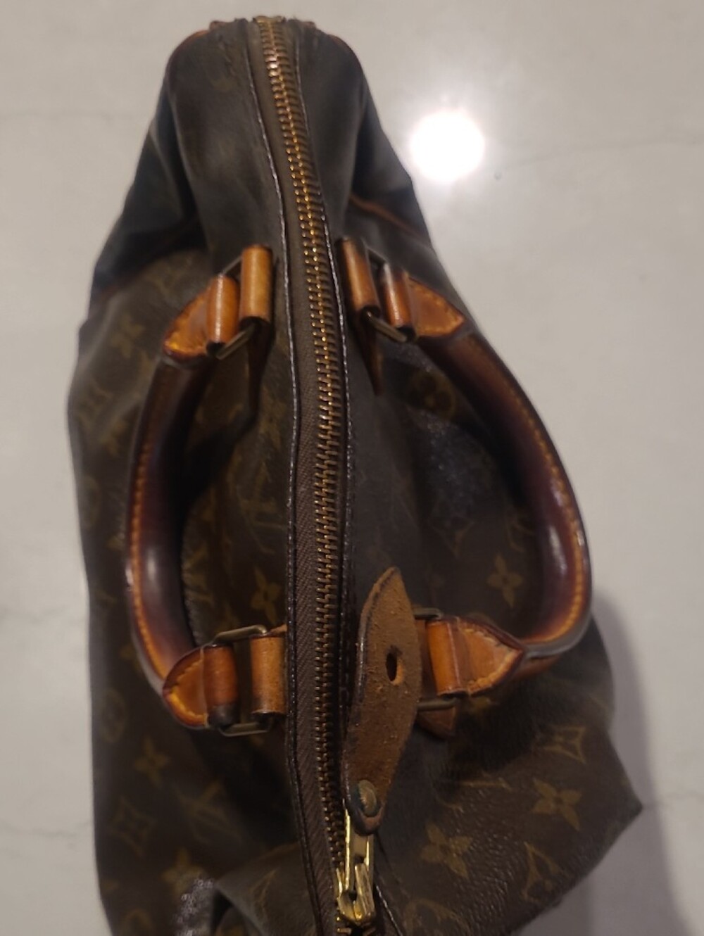 Louis Vuitton Monogram Handheld Satchel - Dark Brown with Tan Trim - Picture 3 of 9